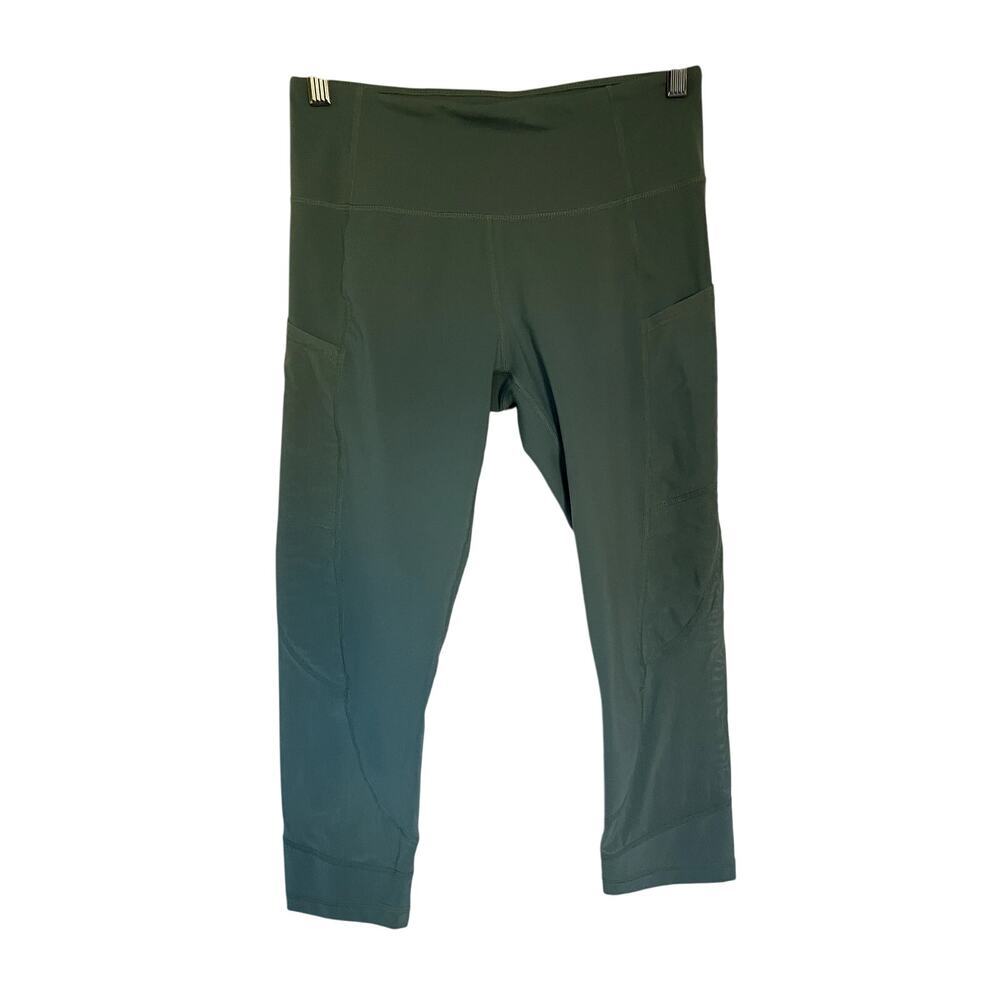 Joe Fresh active‎ capri leggings sheer panel pockets aqua women's size medium